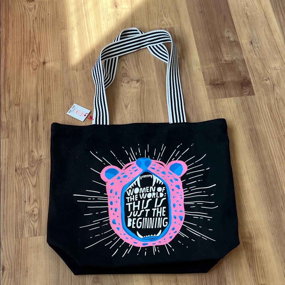 Black Tote Bag with Pink and Blue Graphic